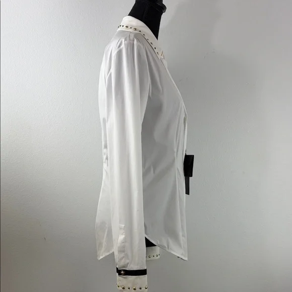 Versace White Button Down Shirt Black & Gold Stud Accents Size M EU 44 NEW COA - Picture 13 of 17